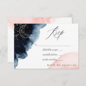 Navy and Blush Waterverf Wedding RSVP Kaartje (Voorkant / Achterkant)