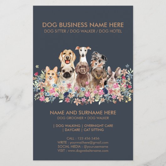 Navy and Brown Dog Service Pet Flyer (Voorkant)