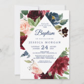 Navy and Burgundy Baptism Invitation Kaart (Voorkant)