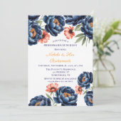 Navy and Burnt Orange Floral Bachelorette Party Kaart (Staand voorkant)