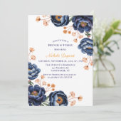 Navy and Burnt Orange Floral Brunch & Bubbly Kaart (Staand voorkant)