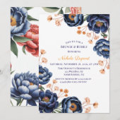 Navy and Burnt Orange Floral Brunch & Bubbly Kaart (Voorkant / Achterkant)