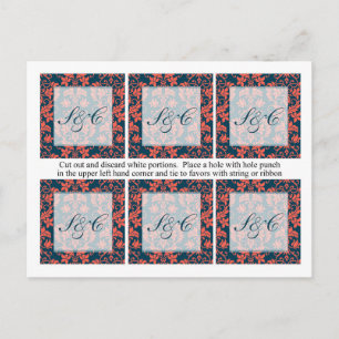 Navy and Coral Damask Wedding Favor Tags Briefkaart