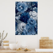 Navy and Dusty Blue Floral Art Poster 3 of 3 (Cuisine)