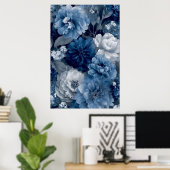 Navy and Dusty Blue Floral Art Poster 3 of 3 (Bureau à domicile)