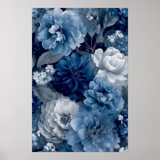 Navy and Dusty Blue Floral Art Poster 3 of 3 (Devant)