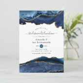 Navy and Gold Agate Bridesmaids Luncheon Kaart (Staand voorkant)