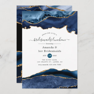 Navy and Gold Agate Bridesmaids Luncheon Kaart