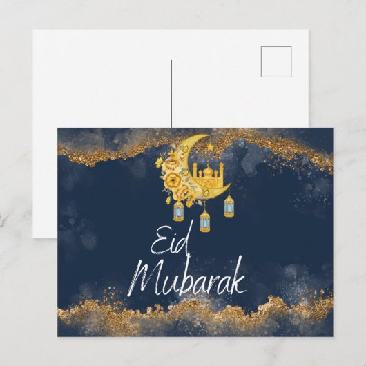 Navy and Gold Agate Eid Mubarak Eid Briefkaart (Voorkant / Achterkant)
