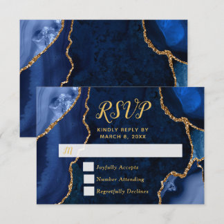 Navy and Gold Agate Marble RSVP Kaartje