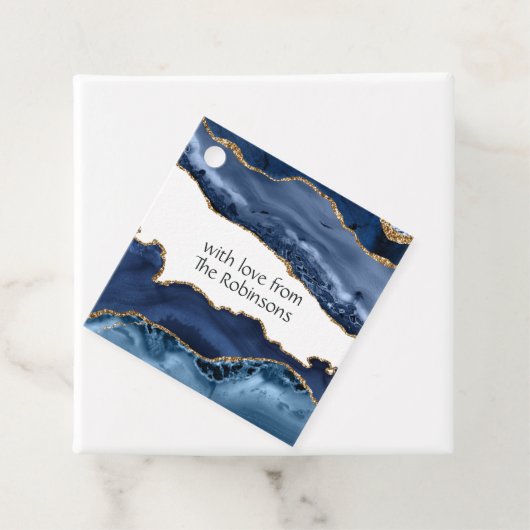 Navy and Gold Agate Wedding Bedankjes Labels (In situ)