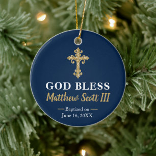 Navy and Gold Boys Baptism Keepomwille Keramisch Ornament