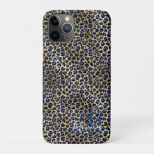 Navy and Gold Cheetah Monogram iPhone 11 Pro Hoesje