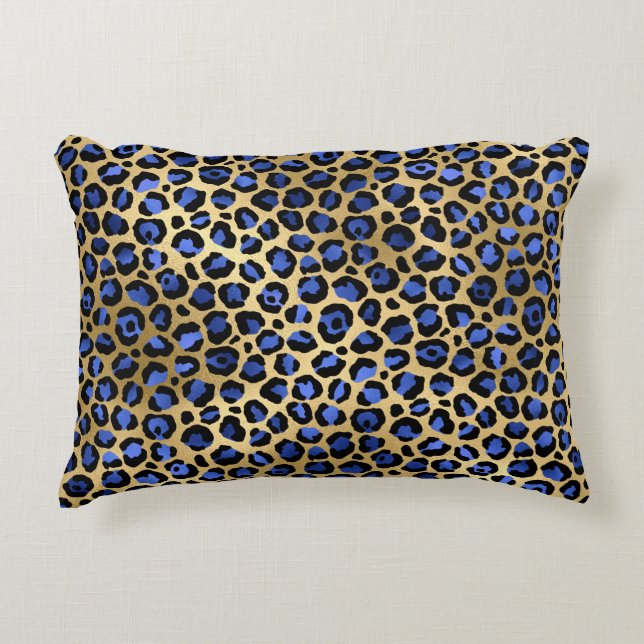 Navy and Gold Cheetah Print Accent Kussen (Voorkant)