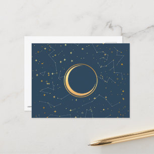 Navy and Gold Crescent Moon Eclipse Constellations Briefkaart
