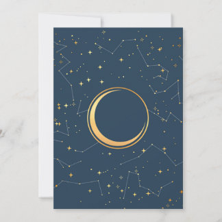 Navy and Gold Crescent Moon Eclipse Constellations Feestdagenkaart