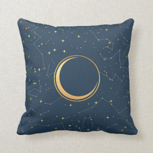 Navy and Gold Crescent Moon Eclipse Constellations Kussen