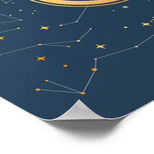 Navy and Gold Crescent Moon Eclipse Constellations Poster (Hoek)
