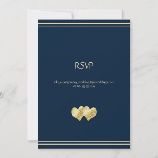 Navy and Gold Elegant Wedding with RSVP Kaart (Achterkant)