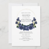 Navy and Gold Floral Wedding Kaart (Voorkant)