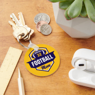 Navy and Gold Football Mom Jersey Nummer Foto Sleutelhanger