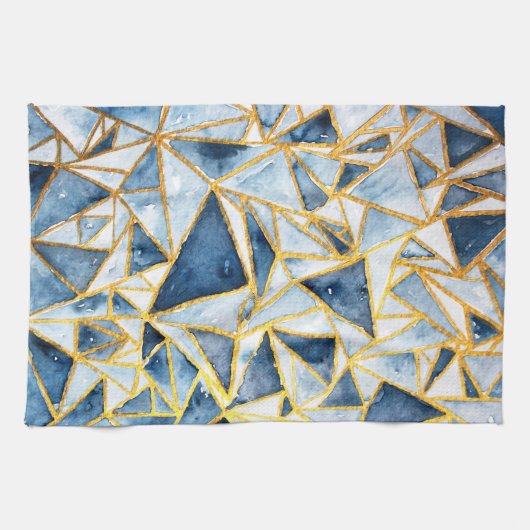 Navy and Gold Geometric Pattern Theedoek (Horizontaal)