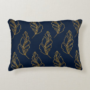 Navy and Gold Leaf Accent Pillow Kussen