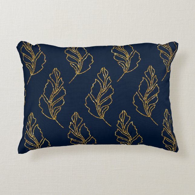 Navy and Gold Leaf Accent Pillow Kussen (Voorkant)