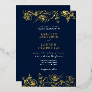 Navy and Gold Roos Garden Folie Invitation Folie Uitnodiging