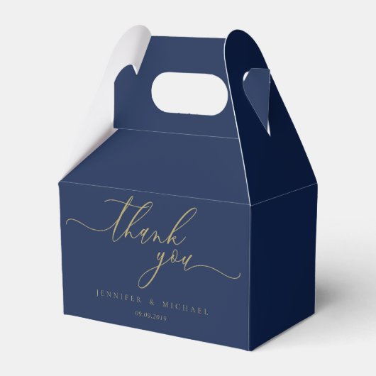 Navy and Gold Simple Scripting Hartelijk dank Bedankdoosjes (Voorkant Zijde)