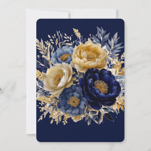 Navy and Gold Waterverf Peony Couples Douche Kaart (Achterkant)
