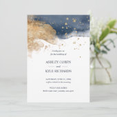 Navy and Gold Wedding Kaart (Staand voorkant)
