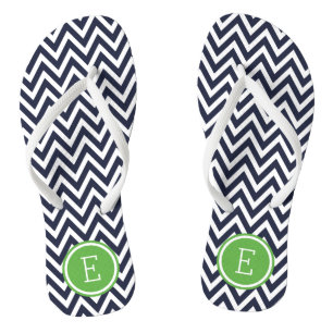 Navy and Green Chevron Monogram Teenslippers