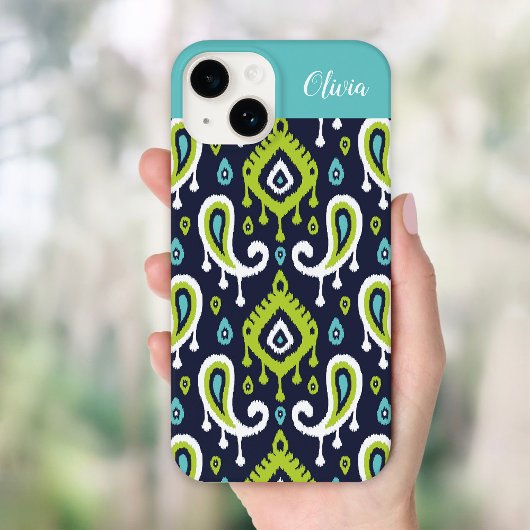 Navy and Green Ikat Paisley Monogram Case-Mate iPhone Case
