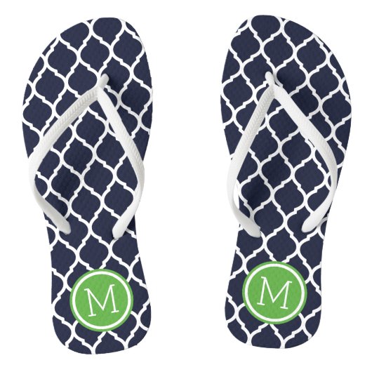 Navy and Green Moroccan Quatrefoil Monogram Teenslippers (Voetbed)