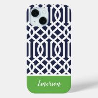 Navy and Green Trellis Monogram