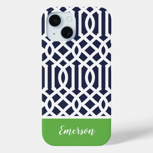 Navy and Green Trellis Monogram Case-Mate iPhone Case (Achterkant)