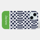 Navy and Green Trellis Monogram Case-Mate iPhone Case (Achterkant (horizontaal))