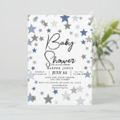navy and grey star Baby shower Nodig sip & see uit Kaart (Staand voorkant)