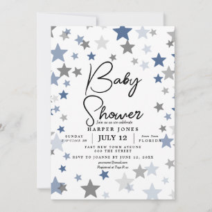 navy and grey star Baby shower Nodig sip & see uit Kaart