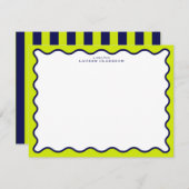 Navy and Lime Striped Wavy Frame Note Card Kaart (Voorkant / Achterkant)