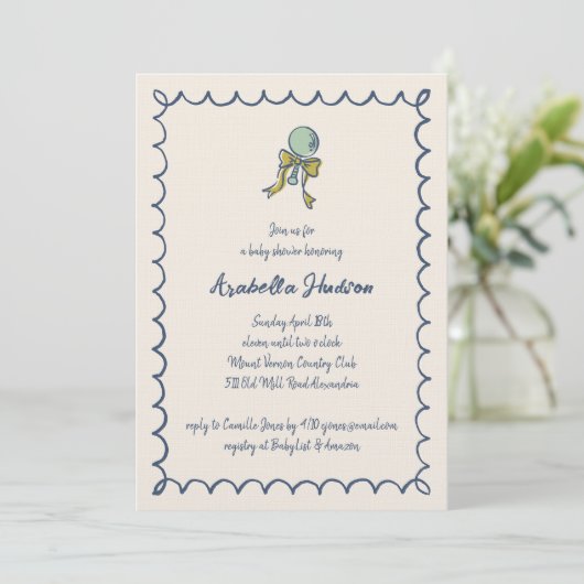 Navy and Mint Doodle Rattle and Bow Baby Shower Kaart (Staand voorkant)