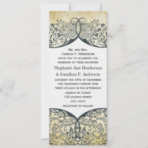 Navy and Mustard Love Bird Paisley Pattern Wedding Kaart
