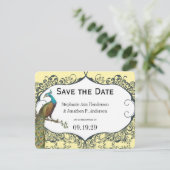 Navy and Mustard Peacock Love Bird Save the Date Kaart (Staand voorkant)