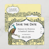 Navy and Mustard Peacock Love Bird Save the Date Kaart (Voorkant / Achterkant)