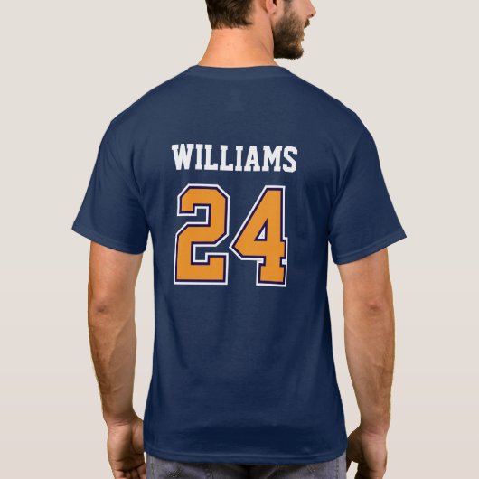Navy and Orange School Spirit Custom Football T-shirt (Achterkant)
