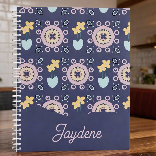 Navy And Pastel Geometric Floral Planner