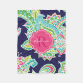 Navy and Pink Boho Paisley Monogrammed Fleece Deken (Voorkant)