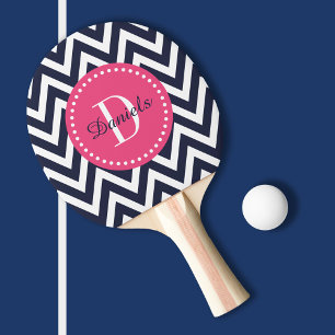 Navy and Pink Chevron Monogram Tafeltennisbatje