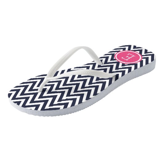 Navy and Pink Chevron Monogram Teenslippers (Schuin)